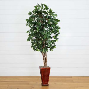 Ficus Trees | 6.5' Ficus Decorative Planter Artificial Plants Ficus Trees