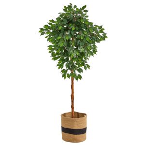 Ficus Trees | 6' Artificial Ficus Tree with Handmade Jute & Cotton Basket Artificial Trees Ficus Trees