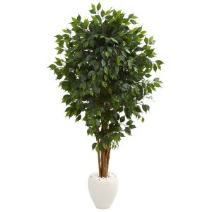 Ficus Trees | 6' Ficus Artificial Tree in White Planter Artificial Trees Ficus Trees