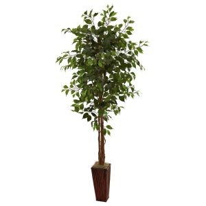 Ficus Trees | 6′ Ficus Tree w/Bamboo Planter Artificial Trees Ficus Trees