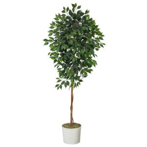 Ficus Trees | 6’ Ficus Artificial Tree in White Tin Planter Artificial Trees Ficus Trees