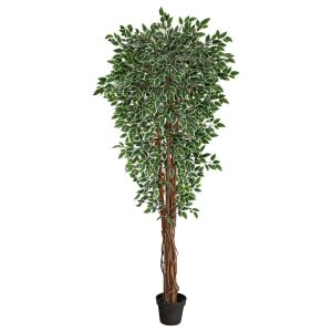 Ficus Trees | 70" Variegated Ficus Artificial Tree UV Resistant (Indoor/Outdoor) Artificial Trees Ficus Trees