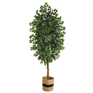 Ficus Trees | 8' Ficus Artificial Tree in Handmade Natural Cotton Planter Artificial Trees Ficus Trees