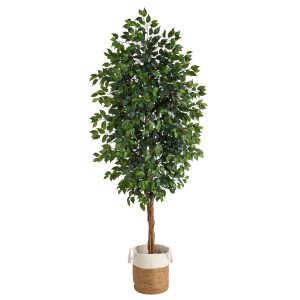 Ficus Trees | 8’ Ficus Artificial Tree with Handmade Natural Jute and Cotton Planter Artificial Trees Ficus Trees