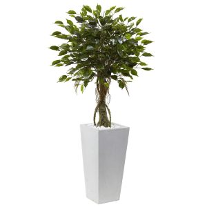 Ficus Trees | Ficus Tree with White Planter UV Resistant (Indoor/Outdoor) Artificial Trees Ficus Trees