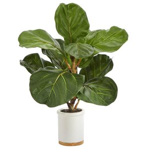 Fiddle Leaf Fig Trees | 21" Fiddle Leaf Artificial Tree in White Ceramic Planter Artificial Trees Fiddle Leaf Fig Trees