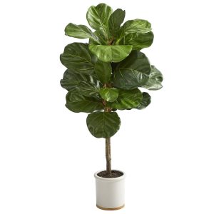 Fiddle Leaf Fig Trees | 3.5' Fiddle Leaf Artificial Tree in White Ceramic Planter Artificial Trees Fiddle Leaf Fig Trees