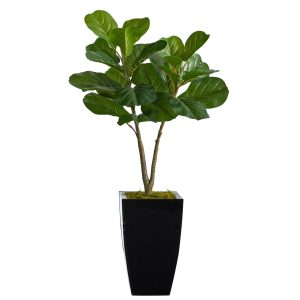 Fiddle Leaf Fig Trees | 3' Fiddle Leaf Fig Artificial Tree in Black Metal Planter Artificial Trees Fiddle Leaf Fig Trees