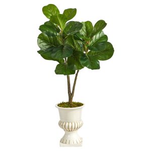 Fiddle Leaf Fig Trees | 3' Fiddle Leaf Fig Artificial Tree in White Urn Artificial Trees Fiddle Leaf Fig Trees