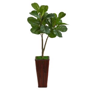 Fiddle Leaf Fig Trees | 39" Fiddle Leaf Fig Artificial Tree in Bamboo Planter Artificial Trees Fiddle Leaf Fig Trees