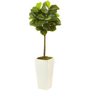 Fiddle Leaf Fig Trees | 4.5' Fiddle Leaf Fig in White Planter (Real Touch) Artificial Plants Fiddle Leaf Fig Trees