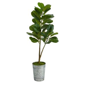 Fiddle Leaf Fig Trees | 4' Artificial Fiddle Leaf Fig Tree in Metal Planter Artificial Trees Fiddle Leaf Fig Trees