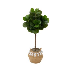 Fiddle Leaf Fig Trees | 4' Artificial Fiddle Leaf Fig Tree with Handmade Jute & Cotton Basket with Tassels DIY KIT Artificial Trees Fiddle Leaf Fig Trees