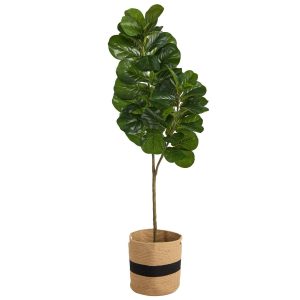 Fiddle Leaf Fig Trees | 5.5’ Fiddle Leaf Fig Artificial Tree in Handmade Natural Cotton Planter Artificial Trees Fiddle Leaf Fig Trees