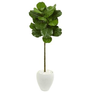 Fiddle Leaf Fig Trees | 5' Fiddle Leaf Artificial Tree in White Planter Artificial Trees Fiddle Leaf Fig Trees