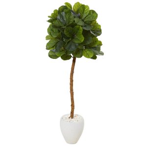 Fiddle Leaf Fig Trees | 5' Fiddle Leaf Artificial Tree in White Planter (Real Touch) Artificial Trees Fiddle Leaf Fig Trees