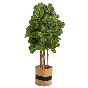 Fiddle Leaf Fig Trees | 5' Fiddle Leaf Fig Artificial Tree in Handmade Natural Cotton Planter Artificial Trees Fiddle Leaf Fig Trees