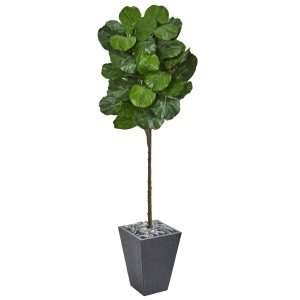 Fiddle Leaf Fig Trees | 6' Fiddle Leaf Artificial Tree in Slate Finished Planter Artificial Trees Fiddle Leaf Fig Trees