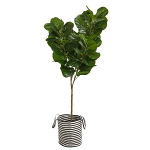 Fiddle Leaf Fig Trees | 6' Fiddle Leaf Fig Artificial Tree in Handmade Black and White Natural Jute and Cotton Planter Artificial Trees Fiddle Leaf Fig Trees