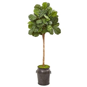 Fiddle Leaf Fig Trees | 6' Fiddle Leaf Fig Artificial Tree in Metal Planter Artificial Trees Fiddle Leaf Fig Trees