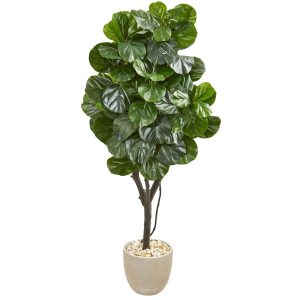 Fiddle Leaf Fig Trees | 67" Fiddle Leaf Fig Artificial Tree in Sand Stone Planter Artificial Trees Fiddle Leaf Fig Trees