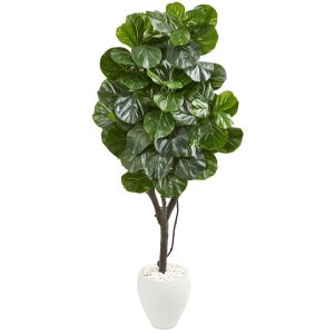 Fiddle Leaf Fig Trees | 68" Fiddle Leaf Fig Artificial Tree in White Planter Artificial Trees Fiddle Leaf Fig Trees