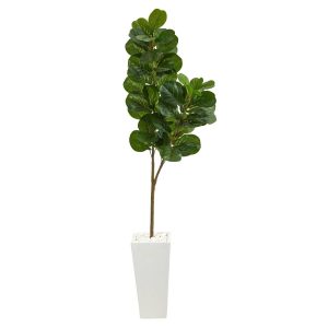 Fiddle Leaf Fig Trees | 6’ Fiddle leaf Fig Artificial Tree in Tall White Planter Artificial Trees Fiddle Leaf Fig Trees