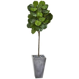 Fiddle Leaf Fig Trees | 75" Fiddle Leaf Artificial Tree in Cement Planter Artificial Trees Fiddle Leaf Fig Trees