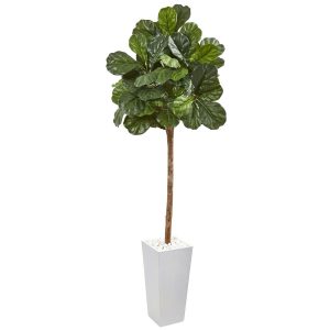 Fiddle Leaf Fig Trees | 75" Fiddle Leaf Fig Artificial Tree in White Planter Artificial Trees Fiddle Leaf Fig Trees