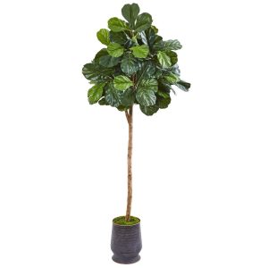 Fiddle Leaf Fig Trees | 80" Fiddle Leaf Fig Artificial tree in Ribbed Metal Planter Artificial Trees Fiddle Leaf Fig Trees