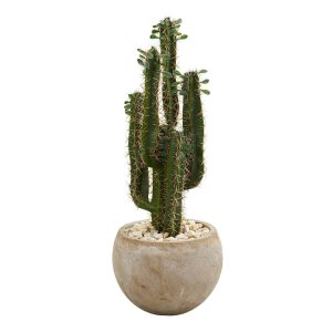 Floor Plants | 2.5' Cactus Artificial Plant in Bowl Planter Artificial Plants Cactus