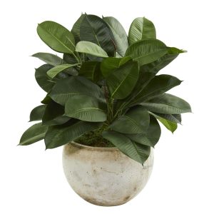 Floor Plants | 26" Artificial Rubber Plant in Stone Planter Artificial Plants Floor Plants