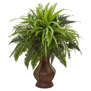 Floor Plants | 26" Mixed Greens and Fern Artificial Plant in Decorative Planter Artificial Plants Ferns