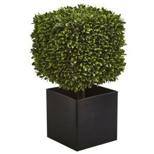 Floor Plants | 27" Boxwood Artificial Plant in Black Planter (indoor/Outdoor) Artificial Plants Floor Plants