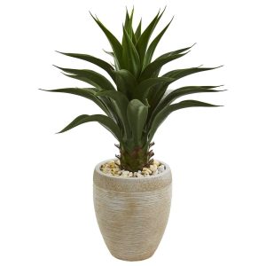 Floor Plants | 3' Artificial Agave Plant in Sand Colored Planter Artificial Plants Floor Plants