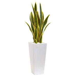 Floor Plants | 3' Sansevieria Artificial Plant in White Planter Artificial Plants Floor Plants