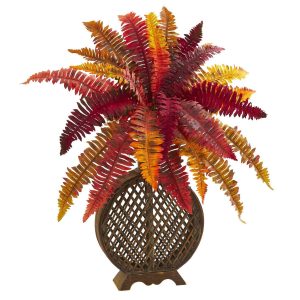 Floor Plants | 30" Autumn Boston Fern Artificial Plant in Weave Planter Artificial Plants Ferns