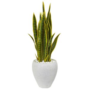 Floor Plants | 33" Sansevieria Artificial Plant in White Planter Artificial Plants Floor Plants