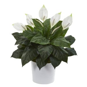 Floor Plants | 33" Spathiphyllum Artificial Plant in White Planter Artificial Plants Floor Plants