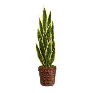 Floor Plants | 34" Sansevieria Artificial Plant in Basket Artificial Plants Floor Plants