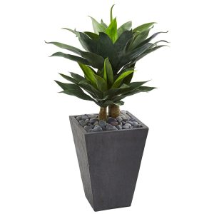 Floor Plants | 37" Double Agave Succulent Artificial Plant in Slate Planter Artificial Plants Floor Plants