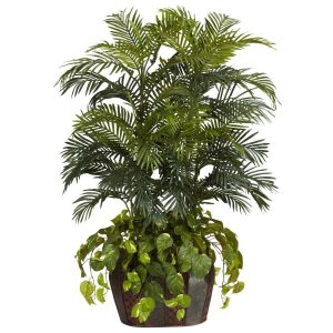 Floor Plants | 4.5' Double Areca Vase & Pothos Silk Plant Artificial Palm Trees Artificial Palm Trees