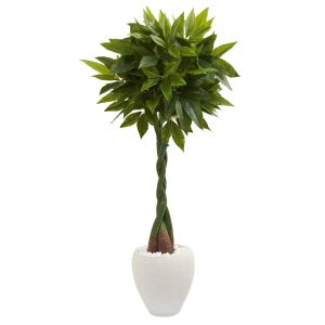 Floor Plants | 4.5' Money Artificial Tree in White Oval Planter (Real Touch Artificial Plants Floor Plants