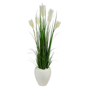 Floor Plants | 4.5' Wheat Plum Grass Artificial Plant in White Planter Artificial Plants Floor Plants