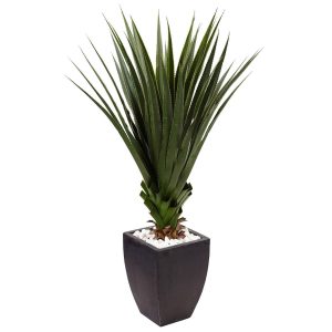 Floor Plants | 4.5’ Spiked Agave in Black Planter (Indoor/Outdoor) Artificial Plants Cactus