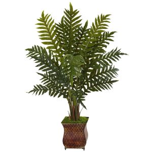 Floor Plants | 4' Evergreen Plant in Metal Planter Artificial Plants Floor Plants