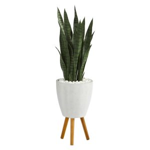 Floor Plants | 4' Sansevieria Artificial Plant in White Planter with Stand Artificial Plants Floor Plants