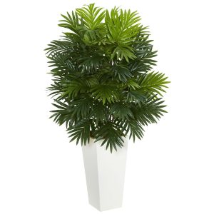 Floor Plants | 40" Areca Palm Artificial Plant in White Tower Planter" Artificial Plants Floor Plants