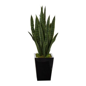 Floor Plants | 40" Sansevieria Artificial Plant in Black Metal Planter Artificial Plants Floor Plants