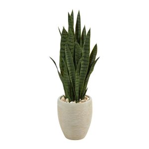 Floor Plants | 40" Sansevieria Artificial Plant in Sand Colored Planter Artificial Plants Floor Plants